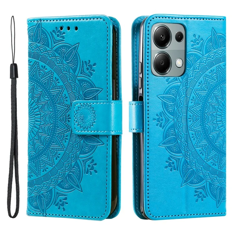 Для Xiaomi Poco C75 4G / Redmi 14R 5G / 14C 4G Чехол-подставка с нанесенным тотемным узором из искусственной кожи - синий