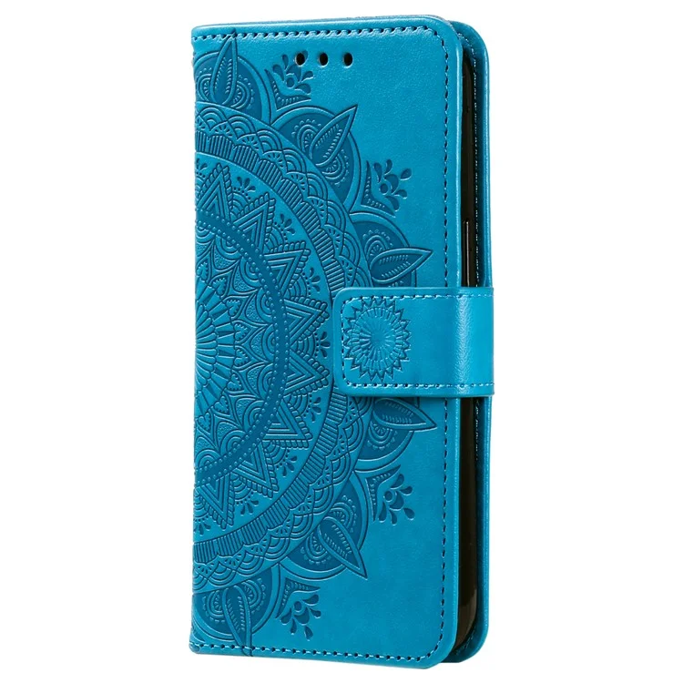 Для Xiaomi Poco C75 4G / Redmi 14R 5G / 14C 4G Чехол-подставка с нанесенным тотемным узором из искусственной кожи - синий