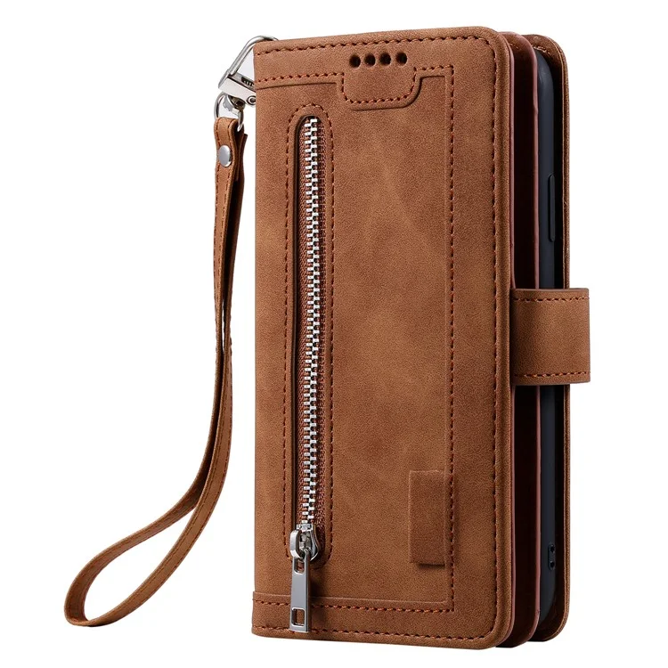 Capa para Xiaomi 14T Phone Case com Zipper Pocket 9 Card Slots PU Leather Flip Cover - Marrom