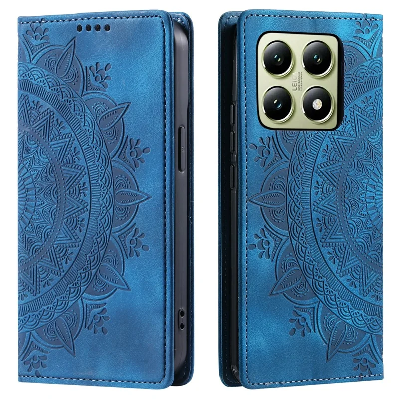 Style-010 For Xiaomi 14T Phone Case Imprinted Leather Cover Magnetic Auto Closing - Blue