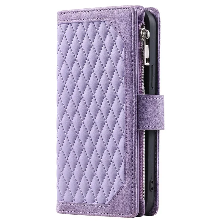 Style 005 For Xiaomi 14T Phone Case Rhombus Stitching Line PU Leather Wallet Cover - Purple