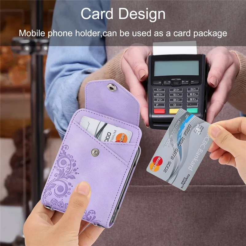 For Samsung Galaxy Z Flip7 FE 5G / Z Flip6 5G Leather Case Multiple Card Slots Phone Cover with Shoulder Strap - Purple