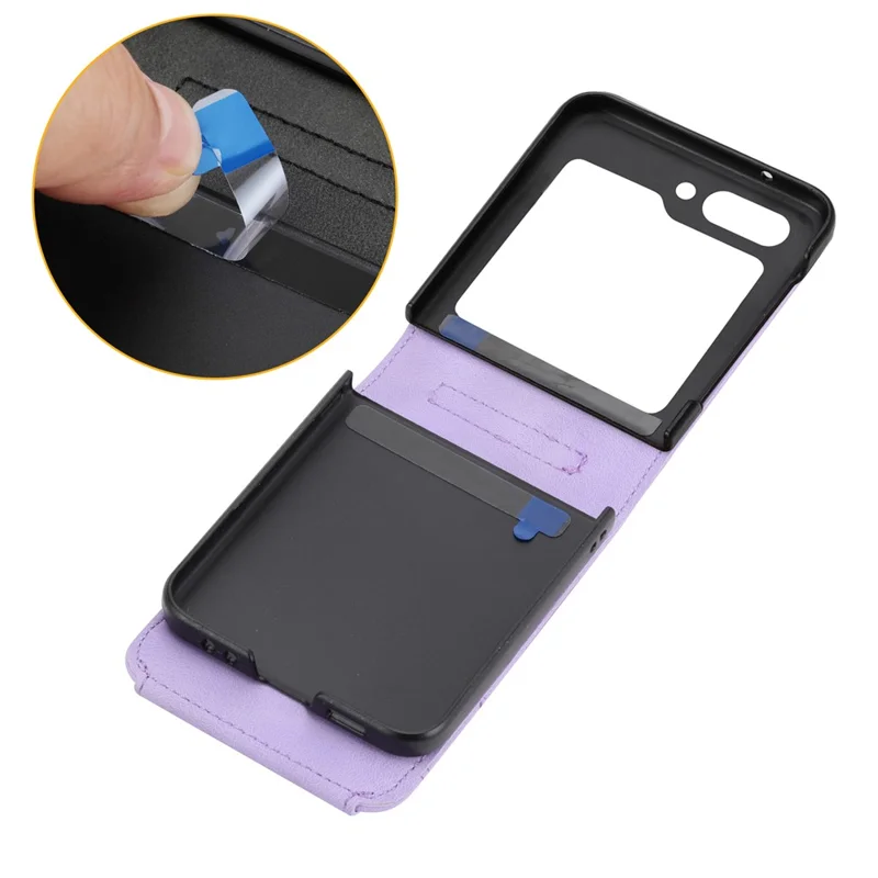 For Samsung Galaxy Z Flip7 FE 5G / Z Flip6 5G Leather Case Multiple Card Slots Phone Cover with Shoulder Strap - Purple