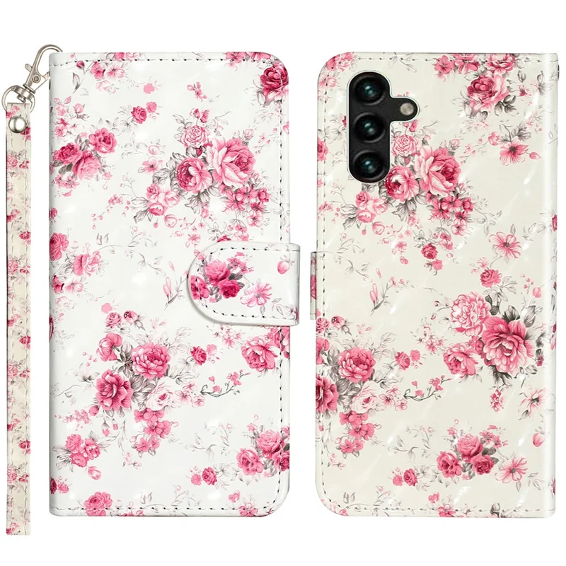 For Samsung Galaxy S24 FE Case 3D Pattern Leather Wallet Flip Phone Cover with Strap - Roses