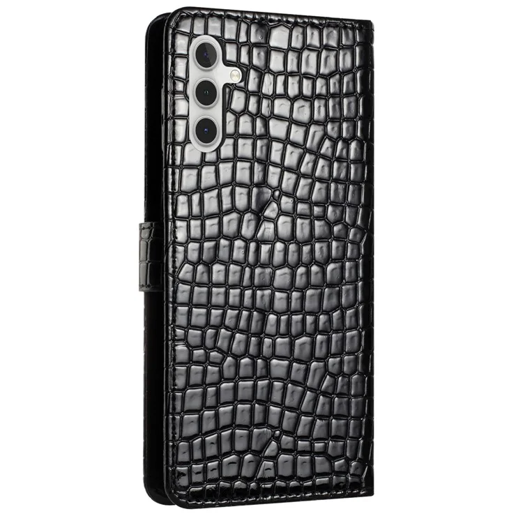 Für Samsung Galaxy S24 FE Hülle Brieftasche PU-Leder Handyhülle Krokodilleder-Textur - Schwarz