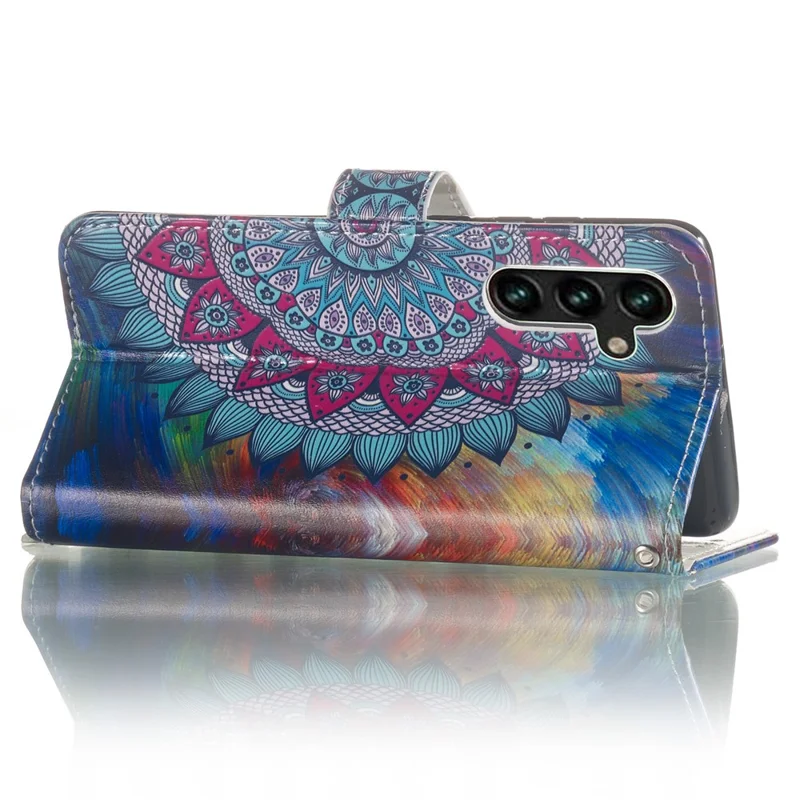 For Samsung Galaxy S24 FE Wallet Case Leather Pattern Printed Phone Cover - Mandala Flower