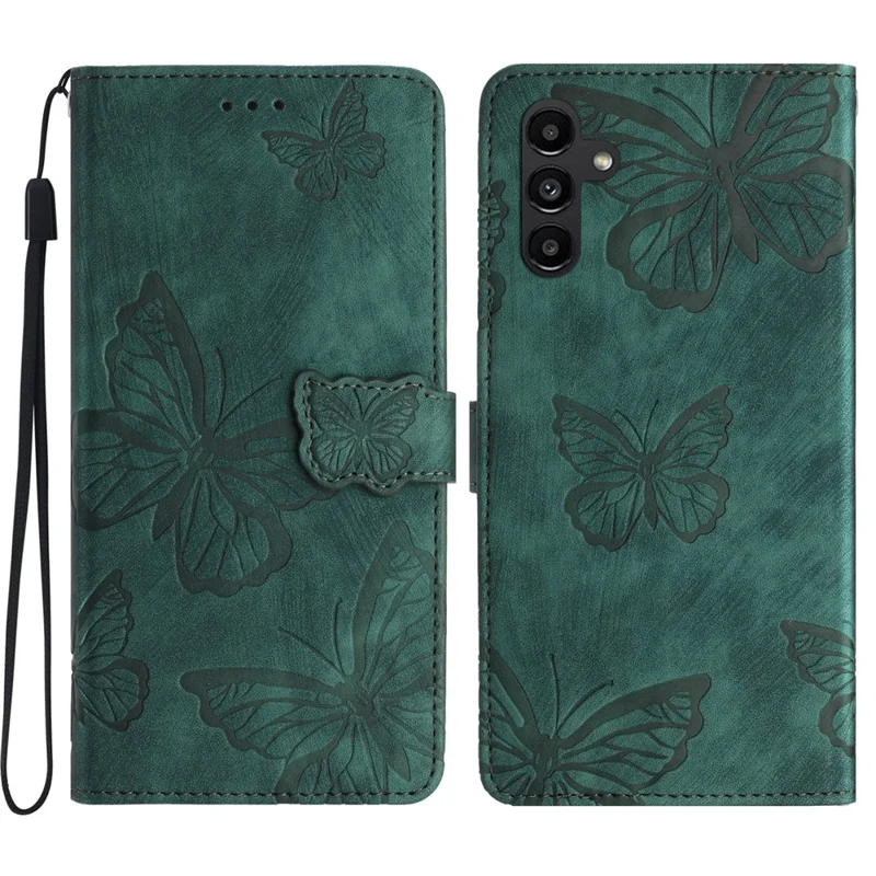For Samsung Galaxy S24 FE Case PU Leather Wallet Flip Phone Cover Butterflies Imprinted - Green