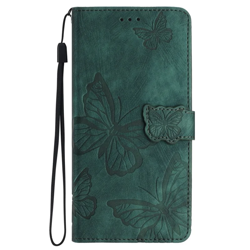 For Samsung Galaxy S24 FE Case PU Leather Wallet Flip Phone Cover Butterflies Imprinted - Green