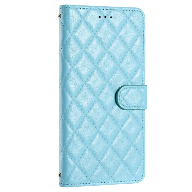 Für Samsung Galaxy S24 FE Hülle Rhombus Muster Leder Wallet Phone Cover mit Trageriemen - Blau