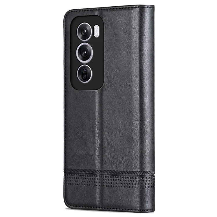 AZNS For Oppo Reno12 5G (Global) Phone Case Cowhide Texture PU Leather Phone Cover - Black