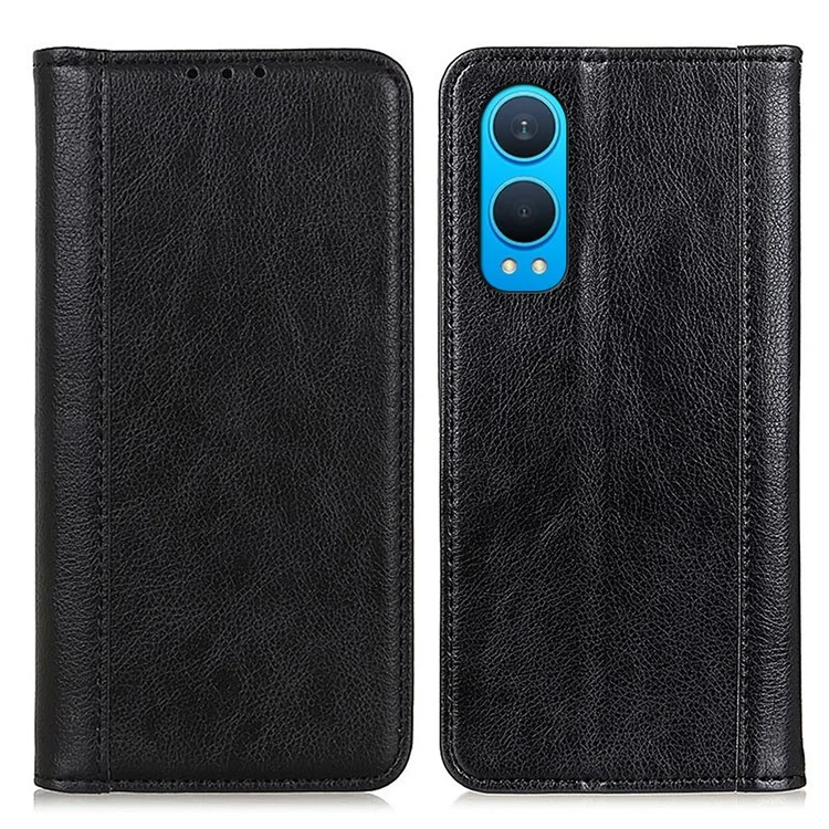 For OnePlus Nord CE4 Lite 5G / Oppo K12x 5G Wallet Case Split Leather Litchi Texture Phone Cover - Black