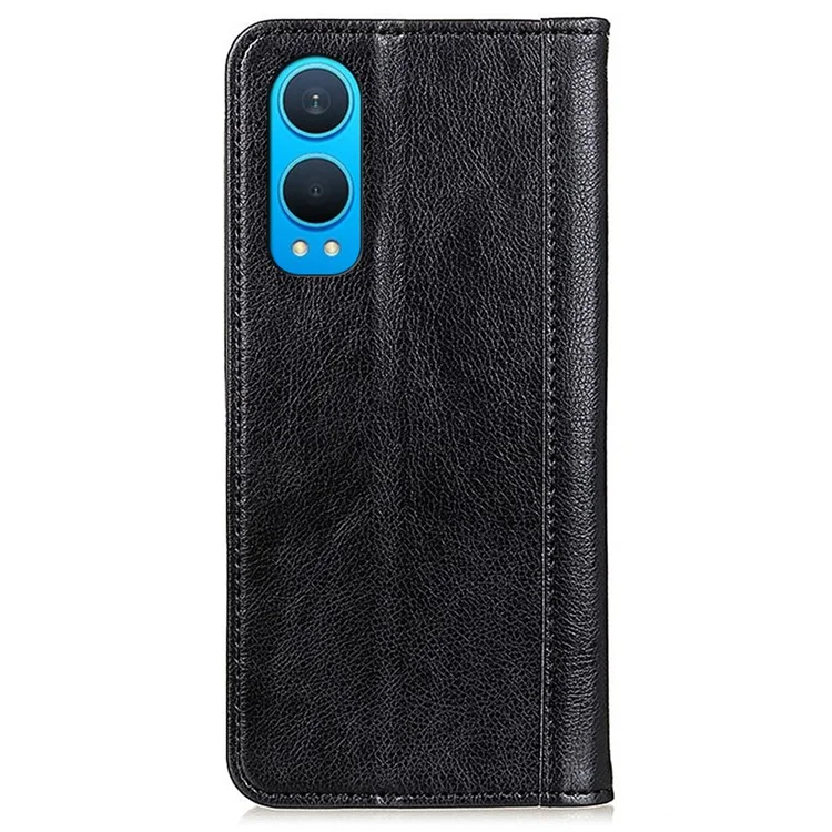 For OnePlus Nord CE4 Lite 5G / Oppo K12x 5G Wallet Case Split Leather Litchi Texture Phone Cover - Black