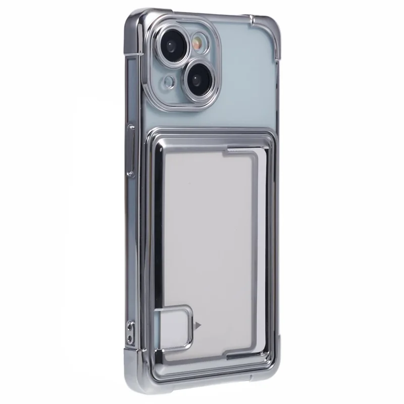 For iPhone 15 Plus Phone Case Card Slot Electroplating TPU Protective Cover - Silver