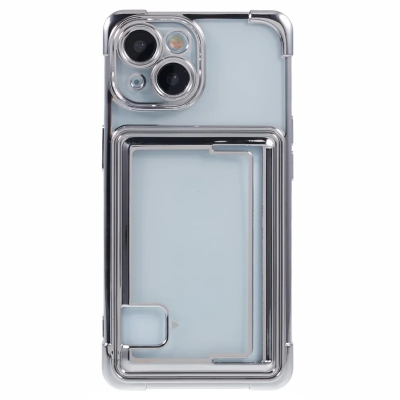 For iPhone 15 Plus Phone Case Card Slot Electroplating TPU Protective Cover - Silver
