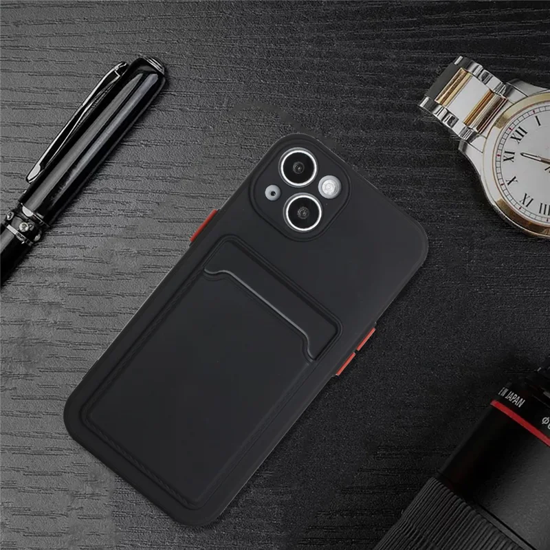 For iPhone 14 TPU Case Flexible Phone Cover with Back Card Slot - Black