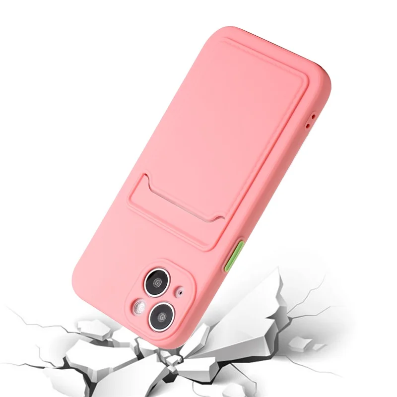 For iPhone 14 TPU Case Flexible Phone Cover with Back Card Slot - Pink