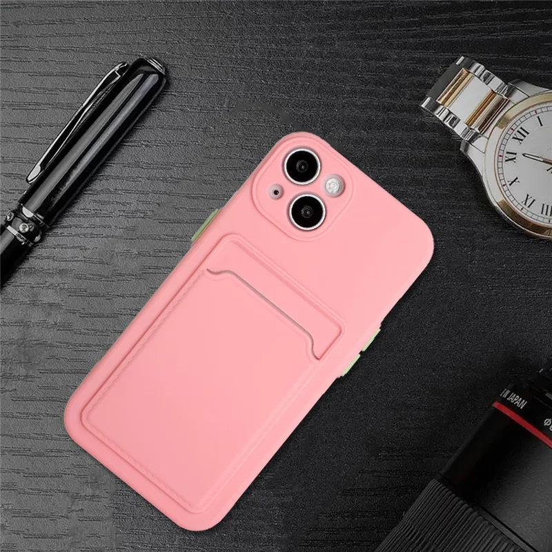 For iPhone 14 TPU Case Flexible Phone Cover with Back Card Slot - Pink