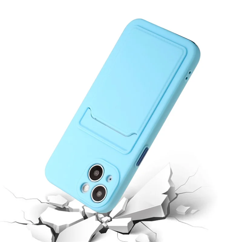 For iPhone 14 TPU Case Flexible Phone Cover with Back Card Slot - Sky Blue