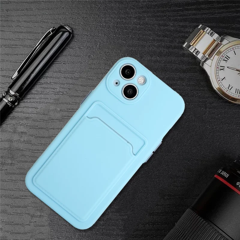 For iPhone 14 TPU Case Flexible Phone Cover with Back Card Slot - Sky Blue