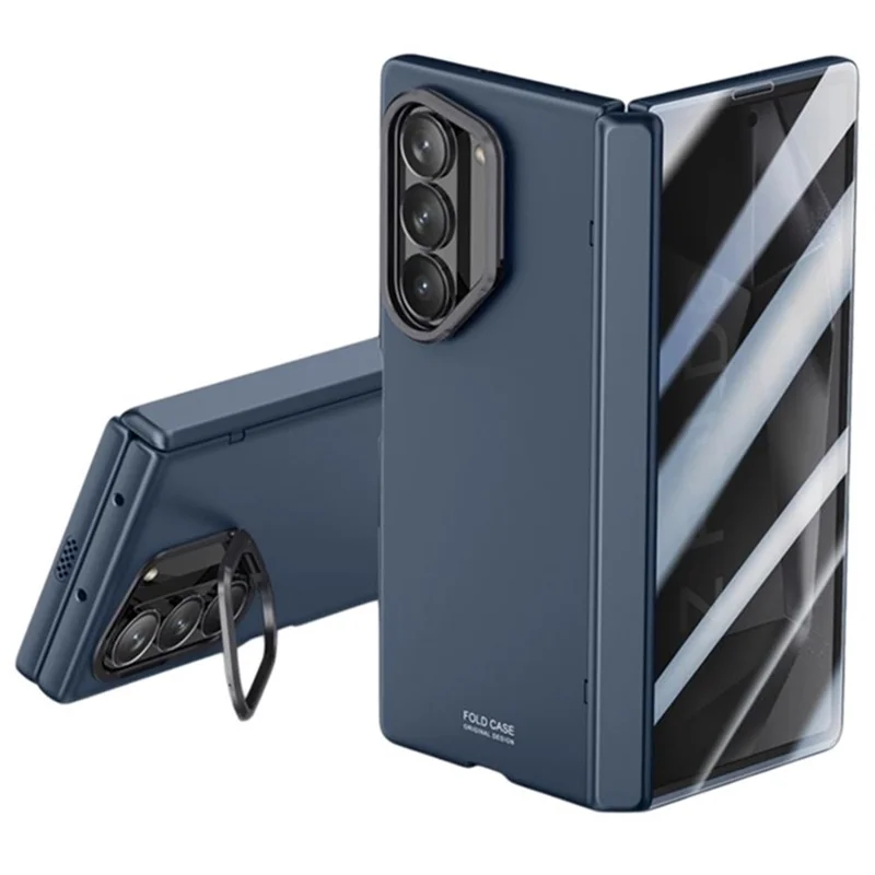 For Samsung Galaxy Z Fold6 5G Case PC Hard Phone Cover with Anti-spy Film, Lens Frame Kickstand - Blue