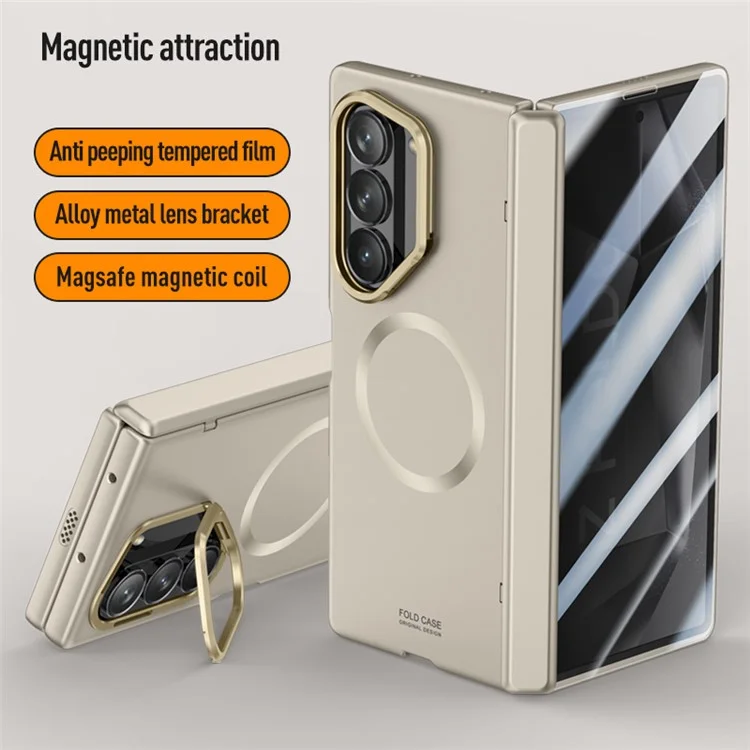 Per Samsung Galaxy Z Fold6 5G Custodia Magnetica in PC Rigido Cover Telefono con Pellicola in Vetro Temperato Privacy - Grigio Titanio