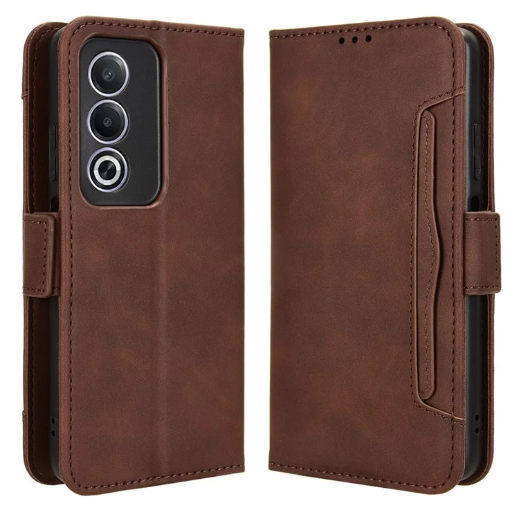 Für Oppo A80 5G / A3 Pro (Global) 5G / K12x 5G (Indien) / A3x 5G (China) Hülle Multiple Kartenfächer Lederständer Telefonabdeckung - Braun