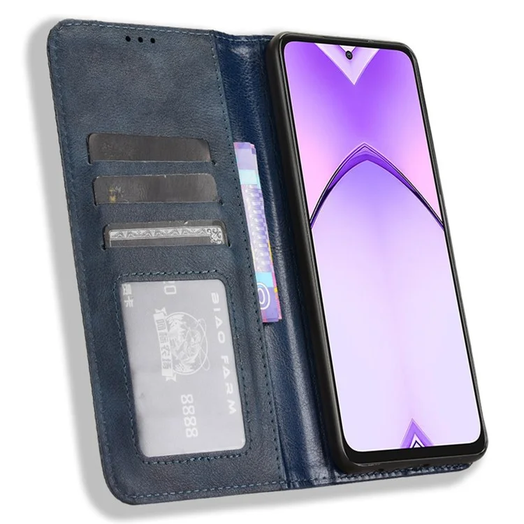 Для Oppo A80 5G / A3 Pro (Global) 5G / K12x 5G (Индия) / A3x 5G (Китай) Чехол из искусственной кожи с бумажником Чехол для телефона со стойкой и окошком - Синий