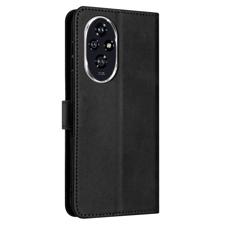 For Honor 200 Pro 5G Case Calf Texture Leather Phone Cover with Wrist Strap - Black