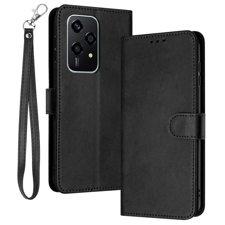 For Honor 200 Lite Case Leather Calf Texture Phone Cover with Purse Card Holders - Black