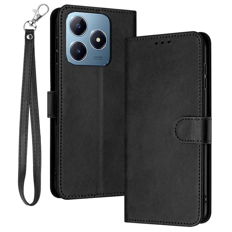 Para Realme C63 4G / C61 4G / Note 60 Capa Calf Texture Flip Leather Phone Cover Handbag - Preto