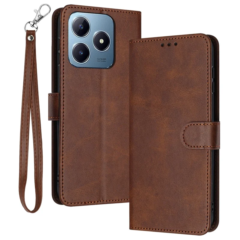 For Realme Note 60x 4G / C63 4G / C61 4G / Note 60 Case Calf Texture Flip Leather Phone Cover Handbag - Brown