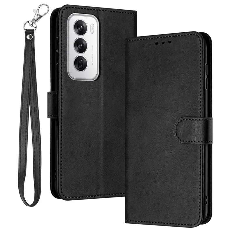For Oppo Reno12 5G (Global) Case with Card Holder Calf Texture Leather Phone Cover - Black