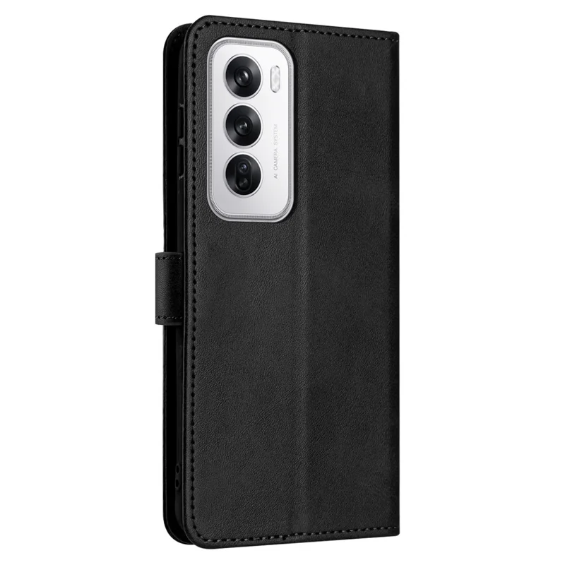 For Oppo Reno12 5G (Global) Case with Card Holder Calf Texture Leather Phone Cover - Black