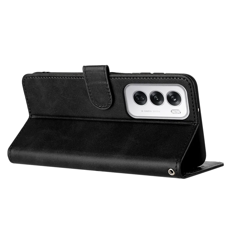 For Oppo Reno12 5G (Global) Case with Card Holder Calf Texture Leather Phone Cover - Black