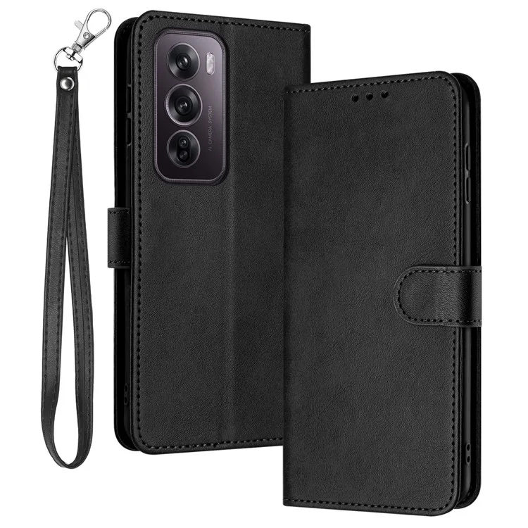 Per Oppo Reno12 Pro 5G (Global) Custodia Portafoglio Pelle PU+TPU Cover Telefono Texture Vitello - Nero