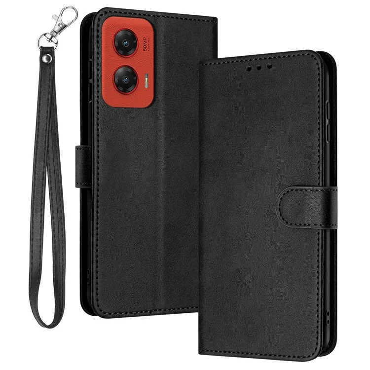 For Motorola Moto G Stylus 5G (2024) Case PU Leather Folding Stand Phone Cover with Wrist Strap - Black