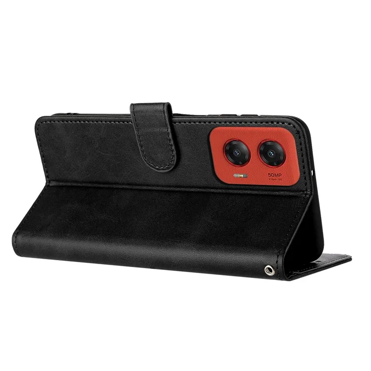 For Motorola Moto G Stylus 5G (2024) Case PU Leather Folding Stand Phone Cover with Wrist Strap - Black