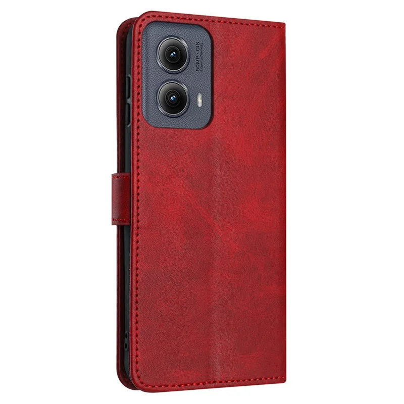 For Motorola Edge (2024) 5G Case PU Leather Flip Protective Cover with Wrist Strap - Red