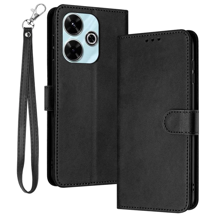 Pour Xiaomi Redmi 13 5G / 13 4G / Note 13R 5G / Poco M6 4G Étui Folio Flip Coque en Cuir PU Texture Veau - Noir