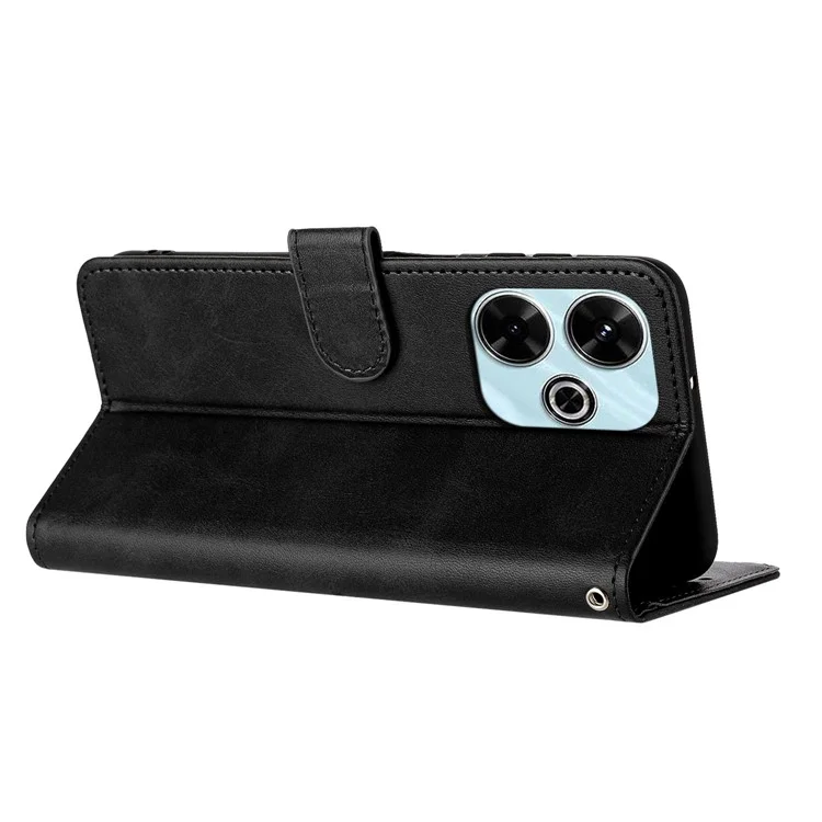 Pour Xiaomi Redmi 13 5G / 13 4G / Note 13R 5G / Poco M6 4G Étui Folio Flip Coque en Cuir PU Texture Veau - Noir