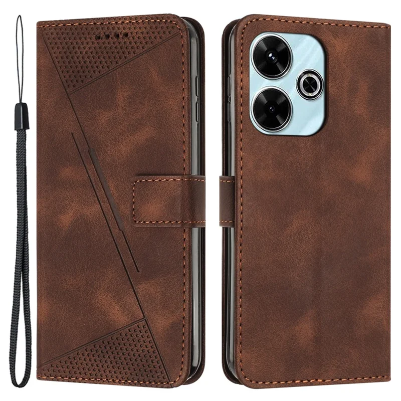 For Xiaomi Redmi 13 5G / 13 4G / Note 13R 5G / Poco M6 4G Case Triangle Imprinted Leather Stand Phone Cover - Brown