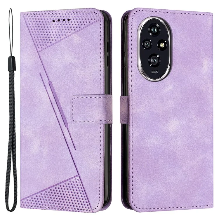 For Honor 200 5G Leather Case Wrist Strap Protective Phone Cover Triangle Pattern Imprinted - Purple