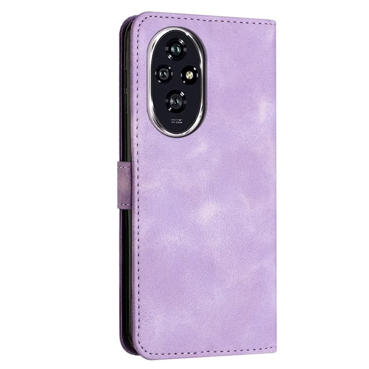 For Honor 200 5G Leather Case Wrist Strap Protective Phone Cover Triangle Pattern Imprinted - Purple