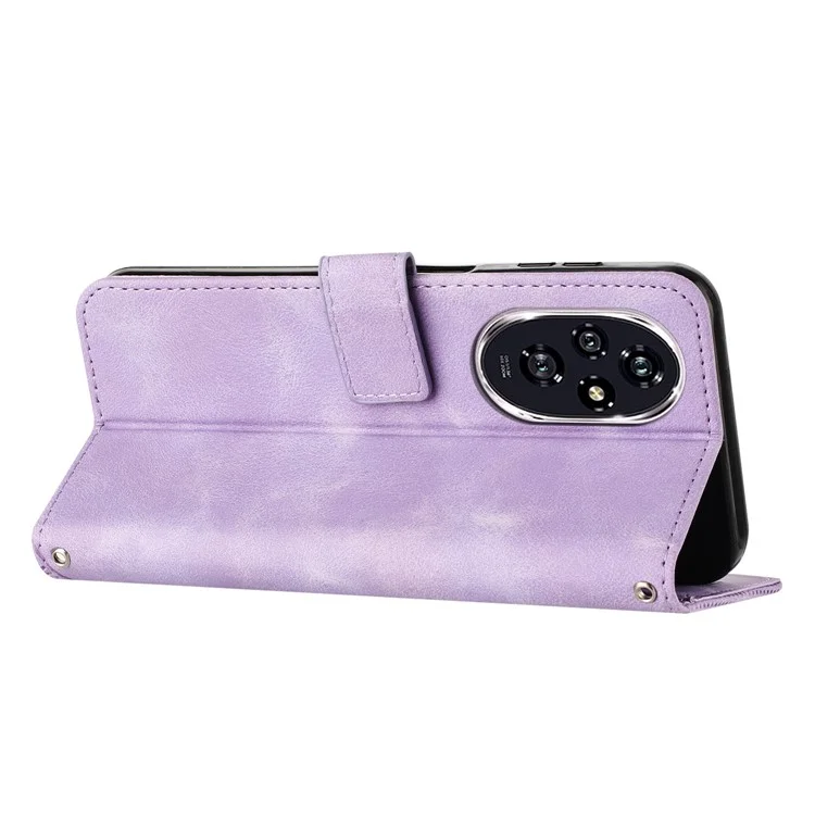 For Honor 200 5G Leather Case Wrist Strap Protective Phone Cover Triangle Pattern Imprinted - Purple