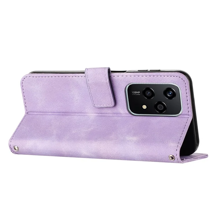 For Honor 200 Lite Wallet Cover Triangle Pattern Leather Phone Case - Purple