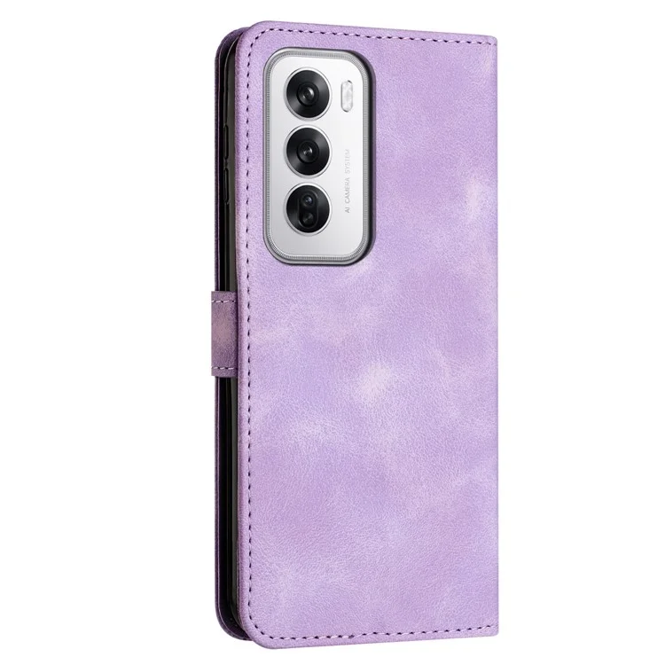 For Oppo Reno12 5G (Global) Case Triangle Pattern Leather Folding Stand Phone Cover - Purple