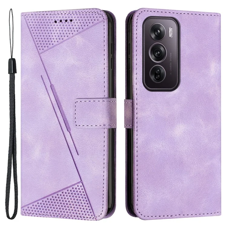 Für Oppo Reno12 Pro 5G (Global) Case Dreieck Leder Handyhülle Geldbörse mit Kreditkartenhalter - Lila