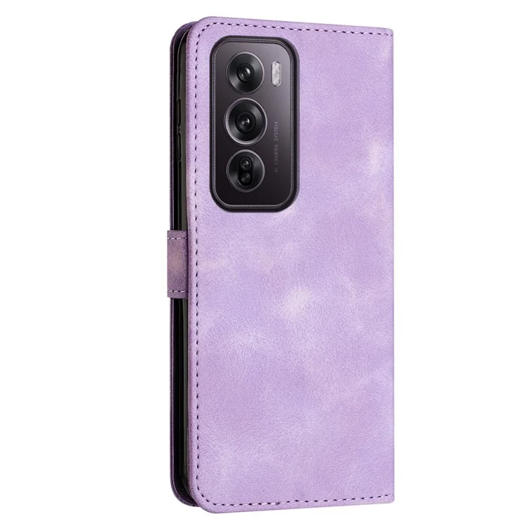 Für Oppo Reno12 Pro 5G (Global) Case Dreieck Leder Handyhülle Geldbörse mit Kreditkartenhalter - Lila