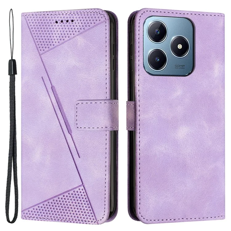 For Realme Note 60x 4G / C63 4G / C61 4G / Note 60 Case Triangle Leather Phone Cover Stand Wrist Strap - Purple