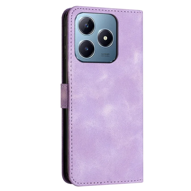 For Realme Note 60x 4G / C63 4G / C61 4G / Note 60 Case Triangle Leather Phone Cover Stand Wrist Strap - Purple